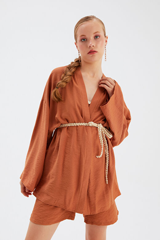 Kuşak Detaylı Salaş Kimono - TABA 4