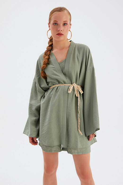 Kuşak Detaylı Salaş Kimono - YEŞİL 2