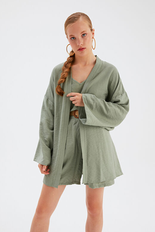 Kuşak Detaylı Salaş Kimono - YEŞİL 3