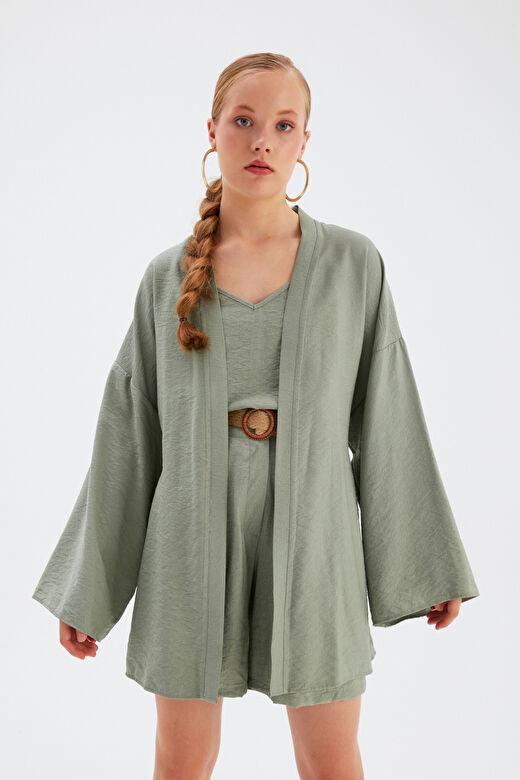 Kuşak Detaylı Salaş Kimono - YEŞİL 4