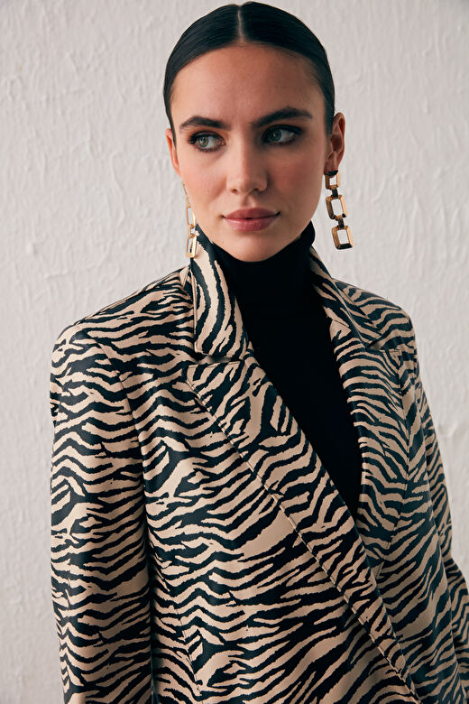 Zebra Desenli Deri Ceket - BEJ 4