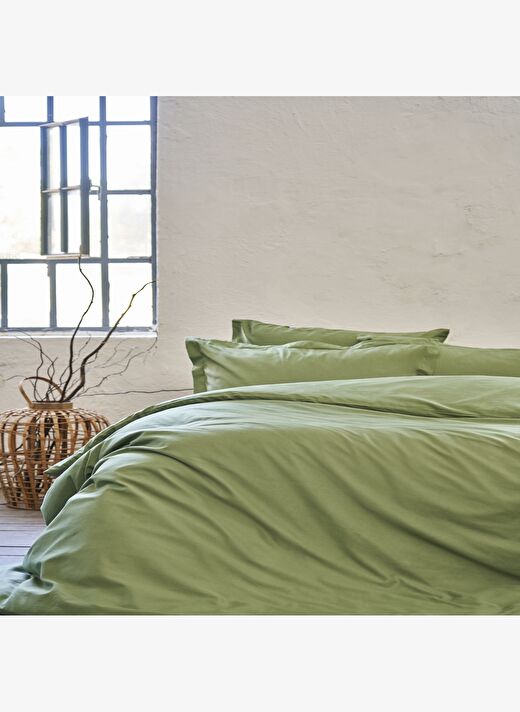 Linens Mix&Match Pamuk King Size Saten Nevresim Kılıfı Koyu Yeşil 1