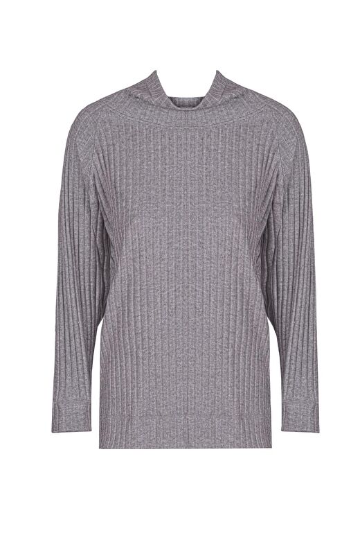  WINTER LOUNGEWEAR DEGAJE YAKA UZUN KOLLU TİŞÖRT GRİ 1