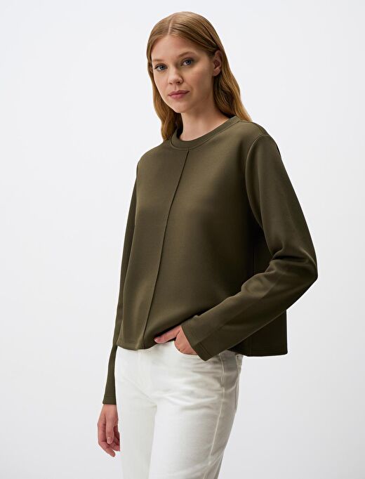 Haki Bisiklet Yaka Kısa Basic Sweatshirt 3