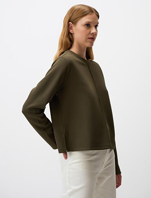 Haki Bisiklet Yaka Kısa Basic Sweatshirt 4