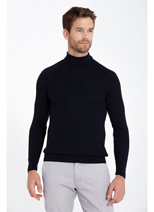 Lacivert Slim Fit  Balıkçı Yaka Triko Kazak 3