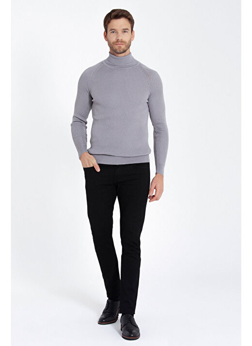 Gri Slim Fit  Balıkçı Yaka Triko Kazak 2