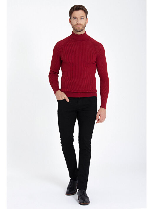 Kırmızı Slim Fit  Balıkçı Yaka Triko Kazak 2