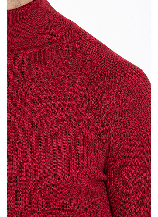 Kırmızı Slim Fit  Balıkçı Yaka Triko Kazak 4