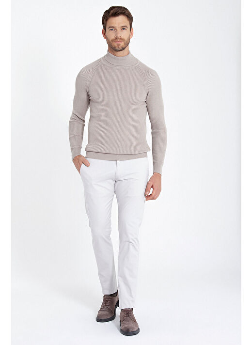 Bej Slim Fit  Balıkçı Yaka Triko Kazak 2