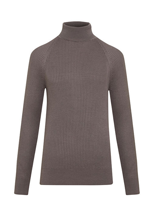 Kahverengi Slim Fit  Balıkçı Yaka Triko Kazak 1