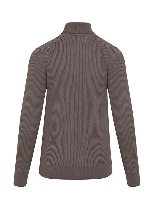 Kahverengi Slim Fit  Balıkçı Yaka Triko Kazak 2