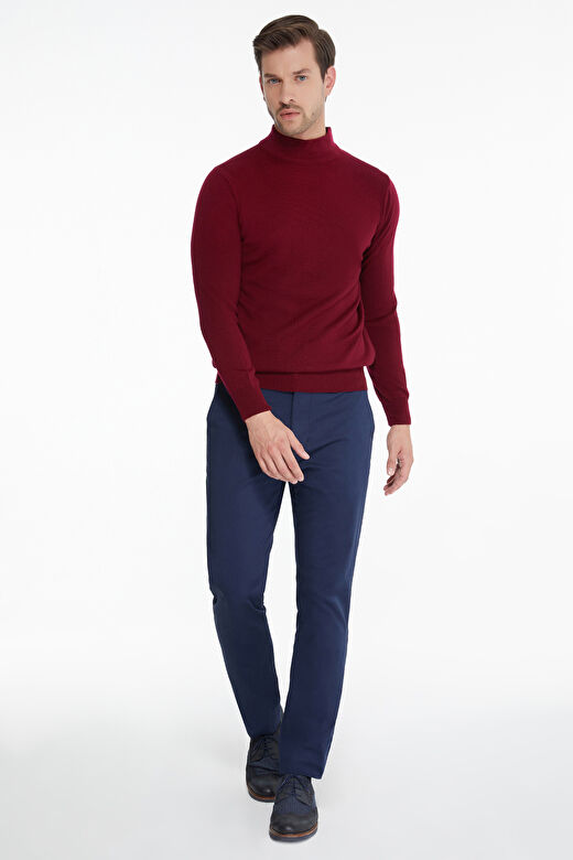 Bordo Regular Fit Düz Yarım Balıkçı Yaka Triko Kazak 2