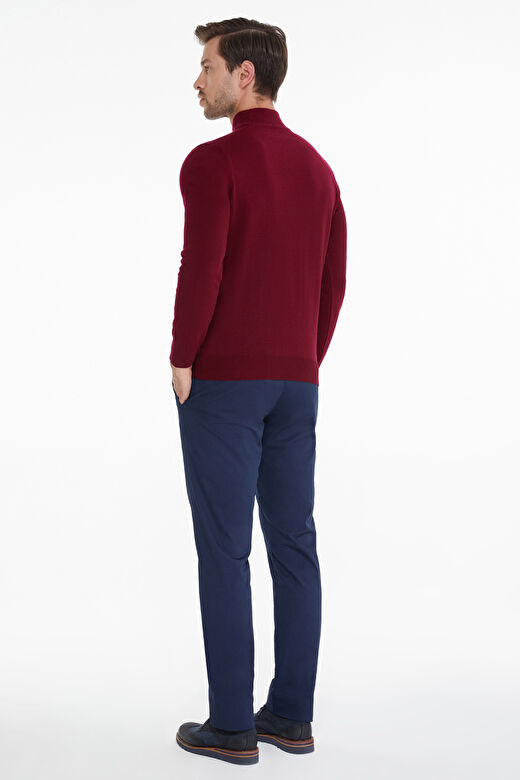 Bordo Regular Fit Düz Yarım Balıkçı Yaka Triko Kazak 3