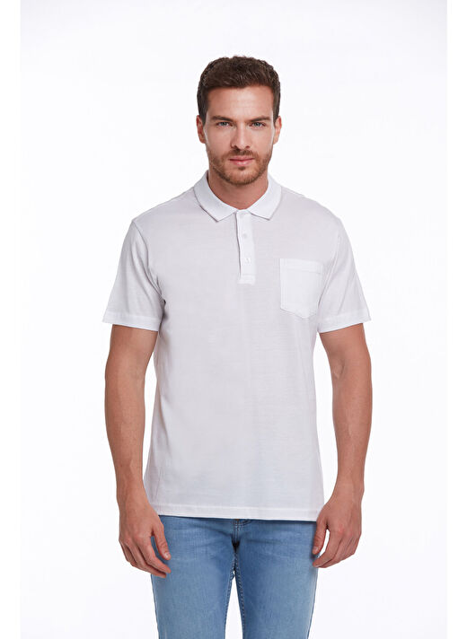 Beyaz Regular Fit Düz 100% Pamuk Polo Yaka Tişört  2