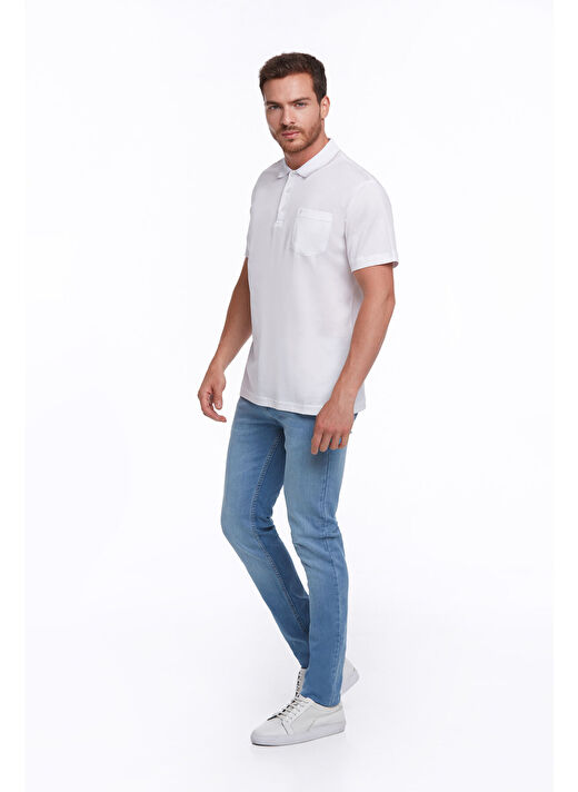 Beyaz Regular Fit Düz 100% Pamuk Polo Yaka Tişört  3