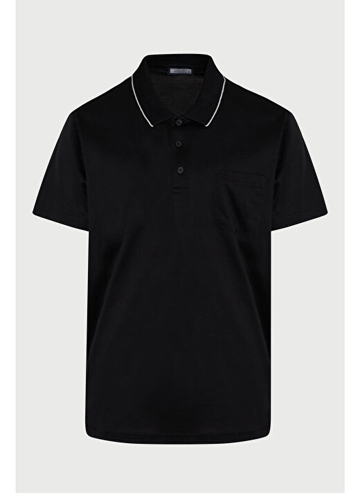 Siyah Regular Fit Düz 100% Pamuk Polo Yaka Tişört  1