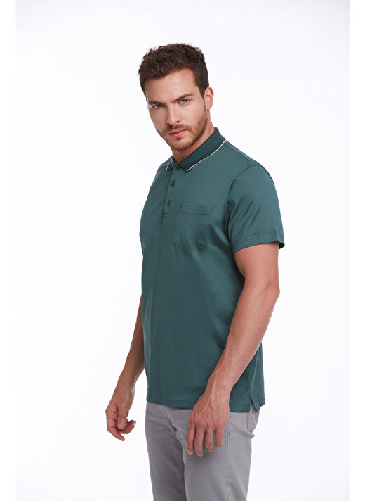 Yeşil Regular Fit Düz 100% Pamuk Polo Yaka Tişört  1