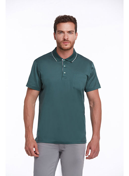 Yeşil Regular Fit Düz 100% Pamuk Polo Yaka Tişört  2