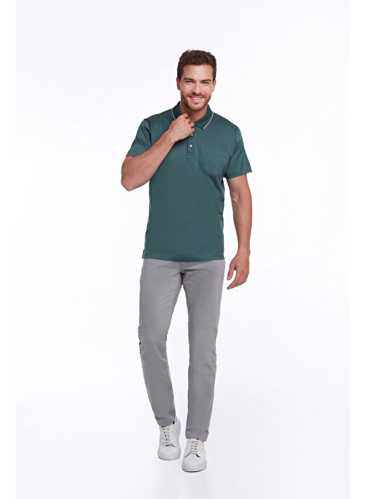Yeşil Regular Fit Düz 100% Pamuk Polo Yaka Tişört  3