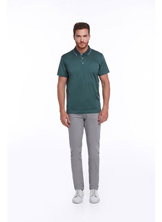 Yeşil Regular Fit Düz 100% Pamuk Polo Yaka Tişört  4