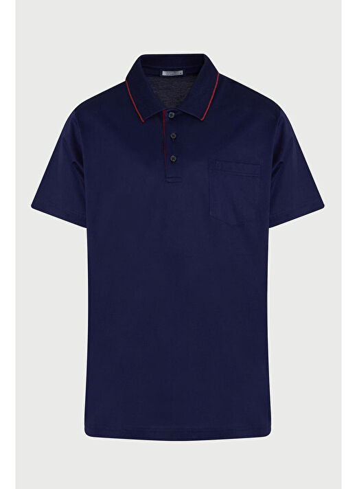 Lacivert Regular Fit Düz 100% Pamuk Polo Yaka Tişört  1