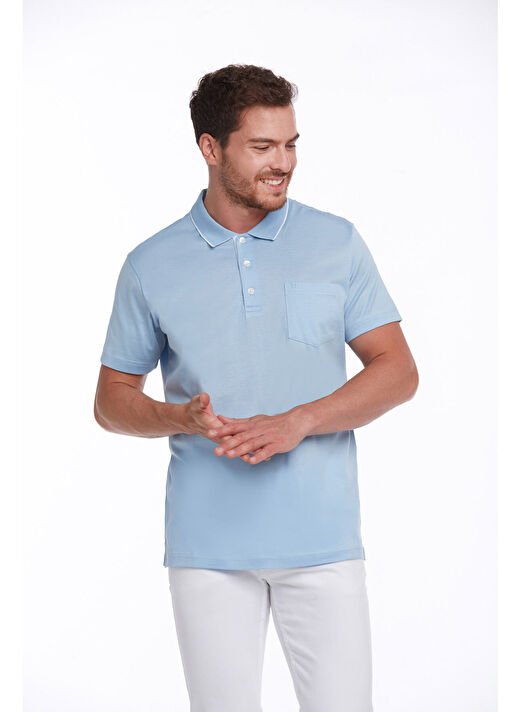 Mavi Regular Fit Düz 100% Pamuk Polo Yaka Tişört  1
