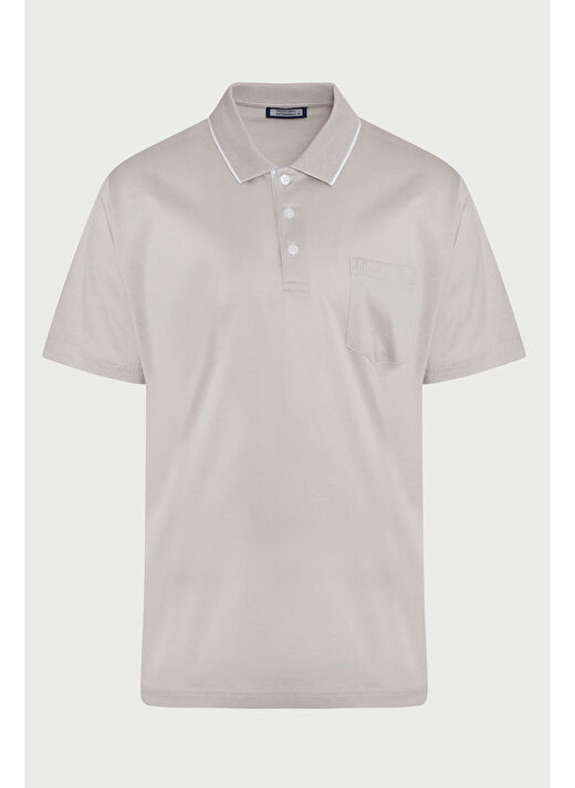 Gri Regular Fit Düz 100% Pamuk Polo Yaka Tişört  1