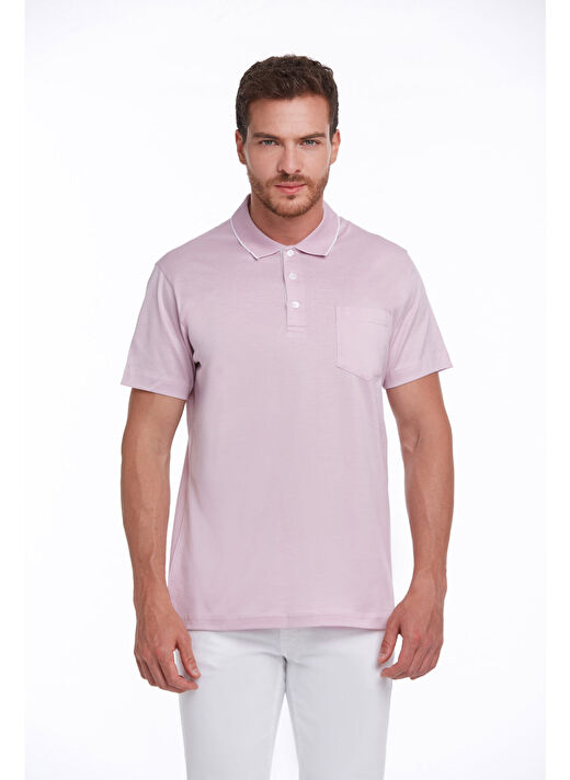 Lila Regular Fit Düz 100% Pamuk Polo Yaka Tişört  2