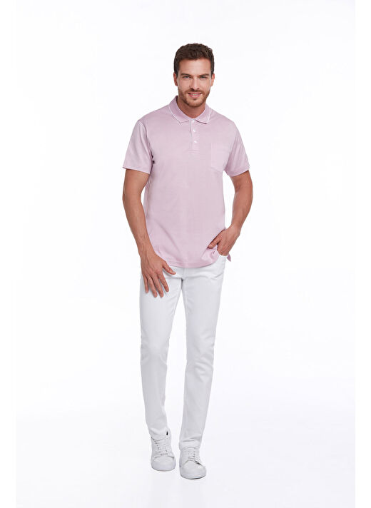 Lila Regular Fit Düz 100% Pamuk Polo Yaka Tişört  3
