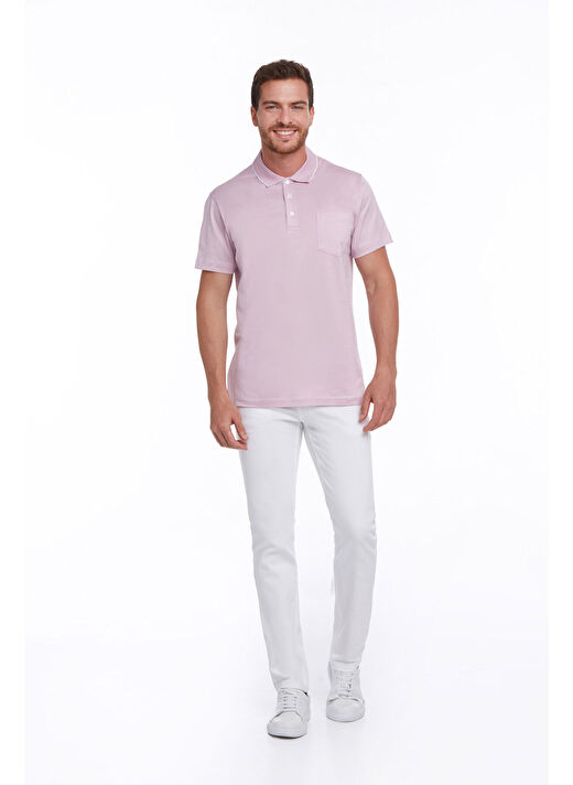 Lila Regular Fit Düz 100% Pamuk Polo Yaka Tişört  4