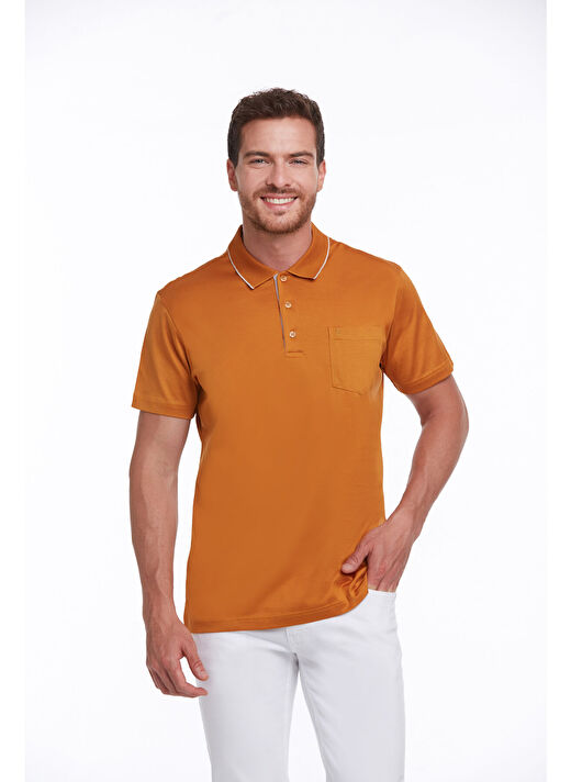 Turuncu Regular Fit Düz 100% Pamuk Polo Yaka Tişört  1
