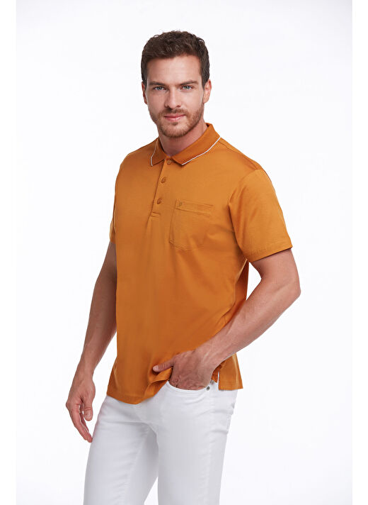 Turuncu Regular Fit Düz 100% Pamuk Polo Yaka Tişört  3