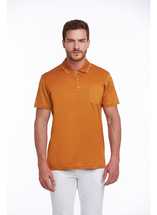 Turuncu Regular Fit Düz 100% Pamuk Polo Yaka Tişört  4
