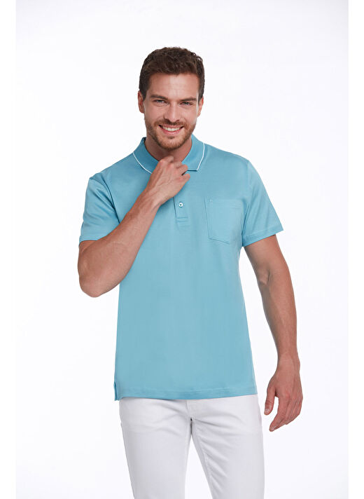 Turkuaz Regular Fit Düz 100% Pamuk Polo Yaka Tişört  2