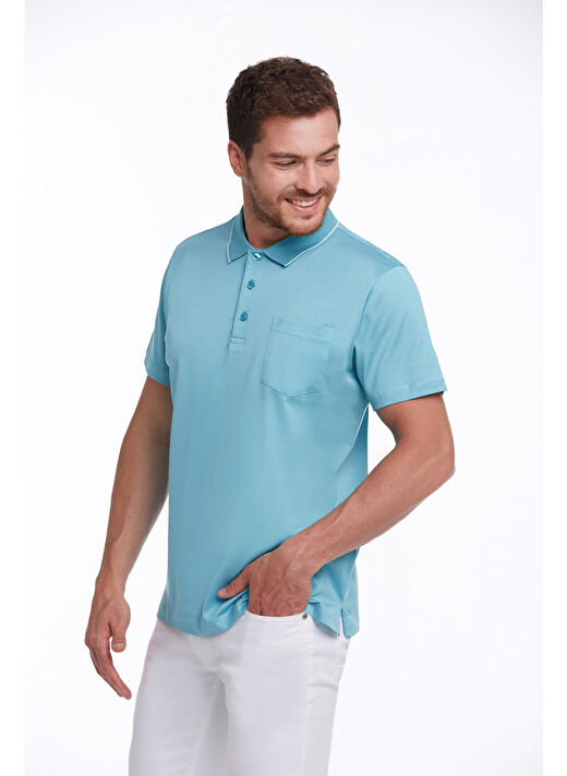 Turkuaz Regular Fit Düz 100% Pamuk Polo Yaka Tişört  3