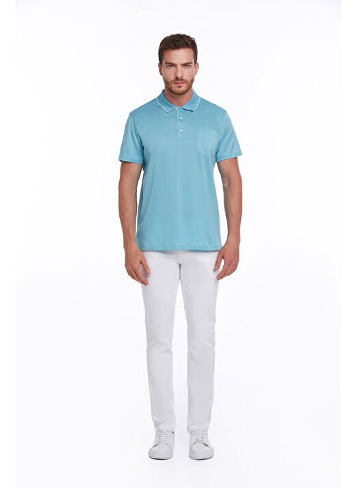 Turkuaz Regular Fit Düz 100% Pamuk Polo Yaka Tişört  4