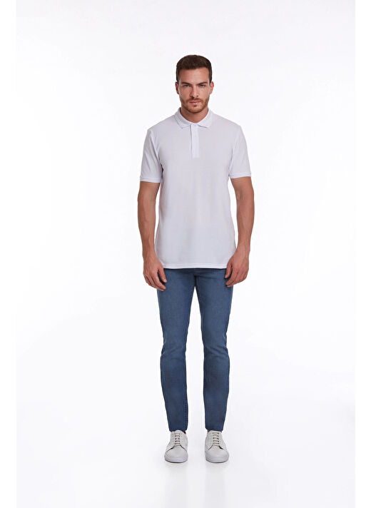 Beyaz Regular Fit Düz 100% Pamuklu Polo Yaka Tişört 3