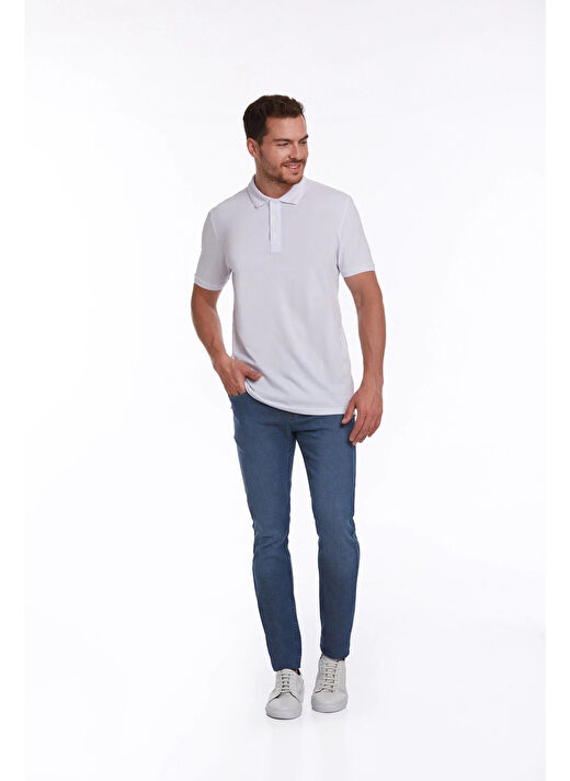 Beyaz Regular Fit Düz 100% Pamuklu Polo Yaka Tişört 4