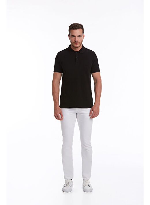 Siyah Regular Fit Düz 100% Pamuklu Polo Yaka Tişört 2