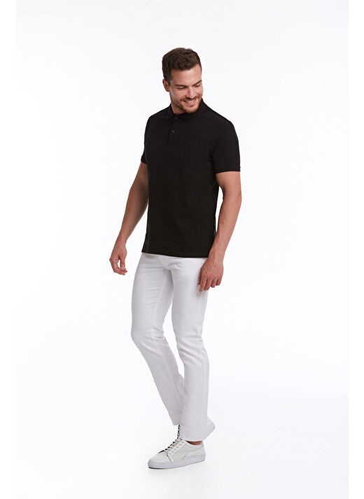 Siyah Regular Fit Düz 100% Pamuklu Polo Yaka Tişört 3