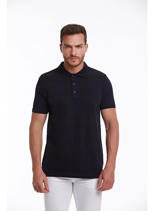Lacivert Regular Fit Düz 100% Pamuklu Polo Yaka Tişört 3