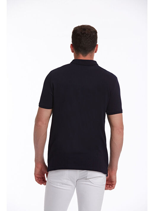 Lacivert Regular Fit Düz 100% Pamuklu Polo Yaka Tişört 4