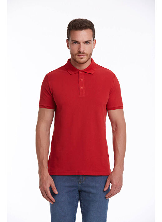 Kırmızı Regular Fit Düz 100% Pamuklu Polo Yaka Tişört 2