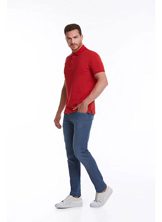 Kırmızı Regular Fit Düz 100% Pamuklu Polo Yaka Tişört 3