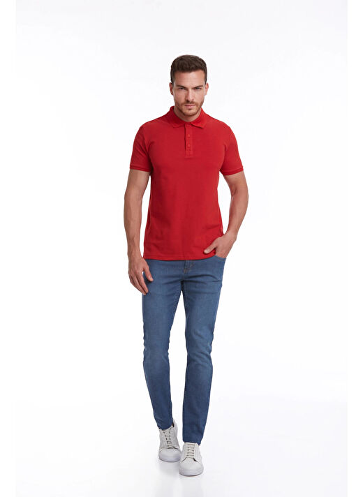 Kırmızı Regular Fit Düz 100% Pamuklu Polo Yaka Tişört 4