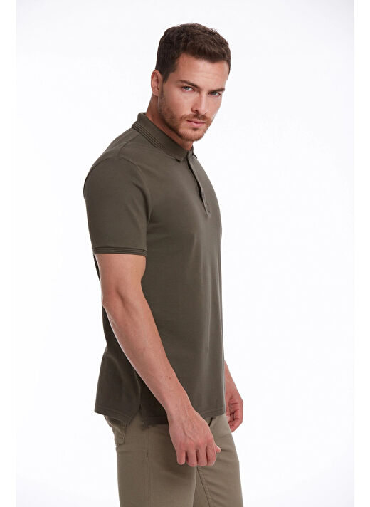 Haki Regular Fit Düz 100% Pamuklu Polo Yaka Tişört 1