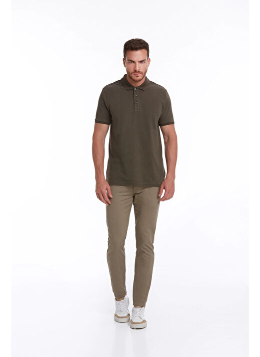 Haki Regular Fit Düz 100% Pamuklu Polo Yaka Tişört 3