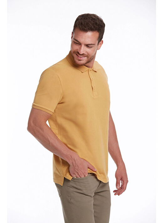 Hardal Regular Fit Düz 100% Pamuklu Polo Yaka Tişört 1