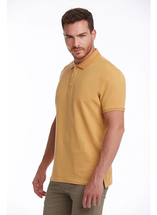 Hardal Regular Fit Düz 100% Pamuklu Polo Yaka Tişört 2